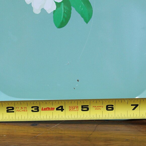 Vintage Tin Litho Serving TV Tray, Jade, Mint, Green, Camellia Blossom Design - Picture 10 of 14